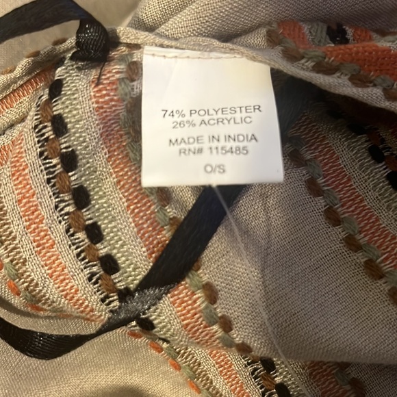 NWT - Tan Fringed Shawl/ O/S Embroidered Colors Burnt Orange, Black, Brown - Picture 10 of 10